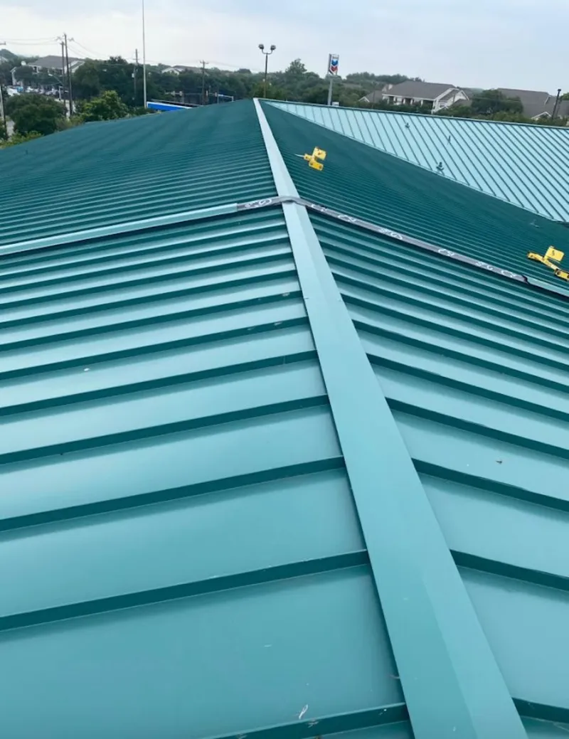 Green commercial metal roof ridge and valley for Metal Roof Repair in Fort Worth